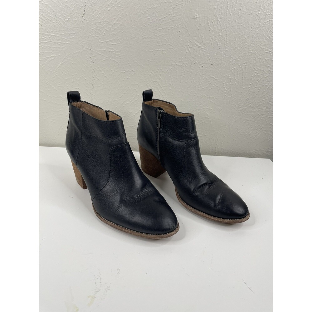 MADEWELL The Brenner Boot Black Leather Ankle Booties Stacked Heel 9 Block  Fall